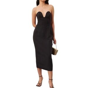 Mara Hoffman Isla Dress Strapless Midi in Black Linen Blend Size 0